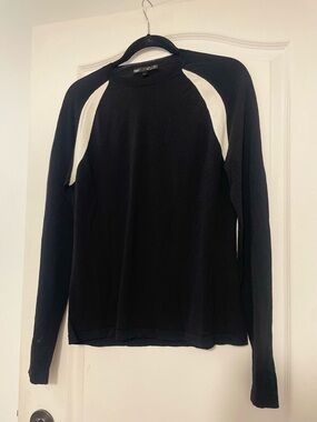 MP Black Long Sleeve Raglan Tee with Cream Shoulder Panels